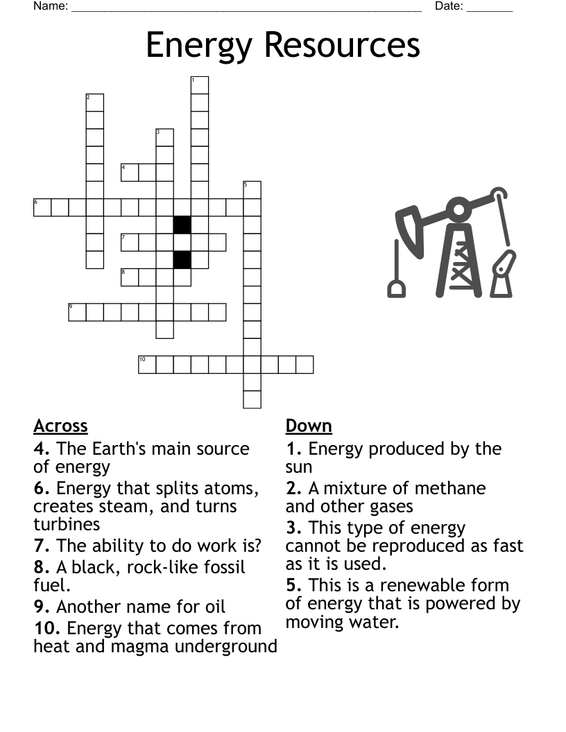 Energy Resources Crossword WordMint