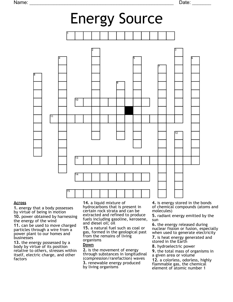 Energy Source Crossword WordMint