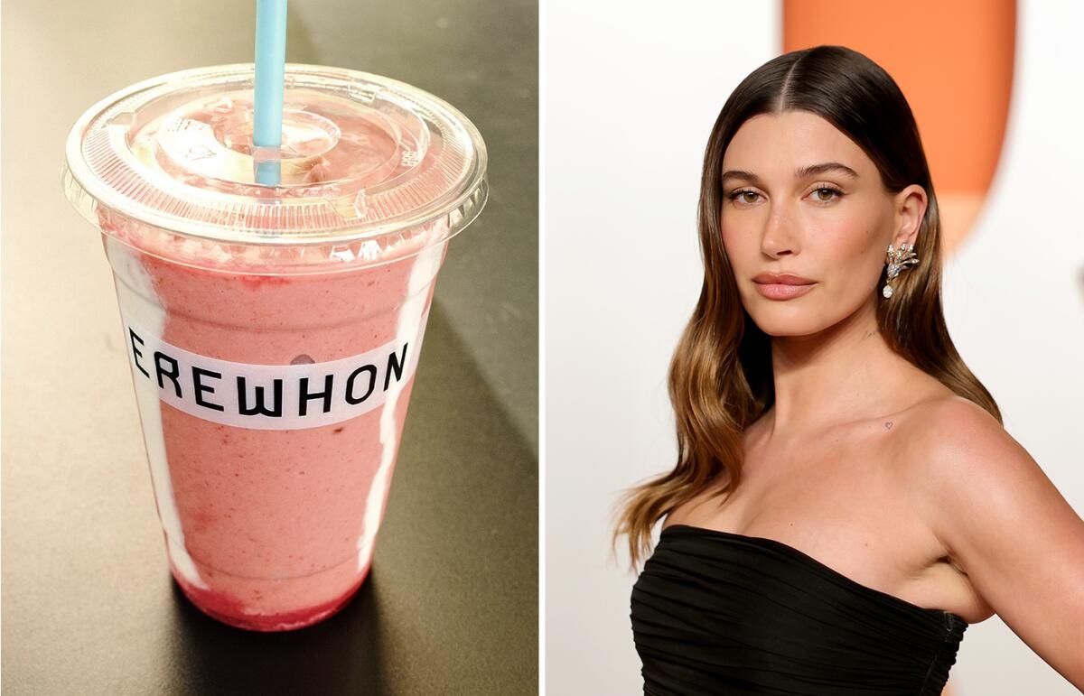 Erewhon Has Quietly Removed Hailey Bieber s Name From Its 20 Strawberry Glaze Skin Smoothie Los Angeles Times