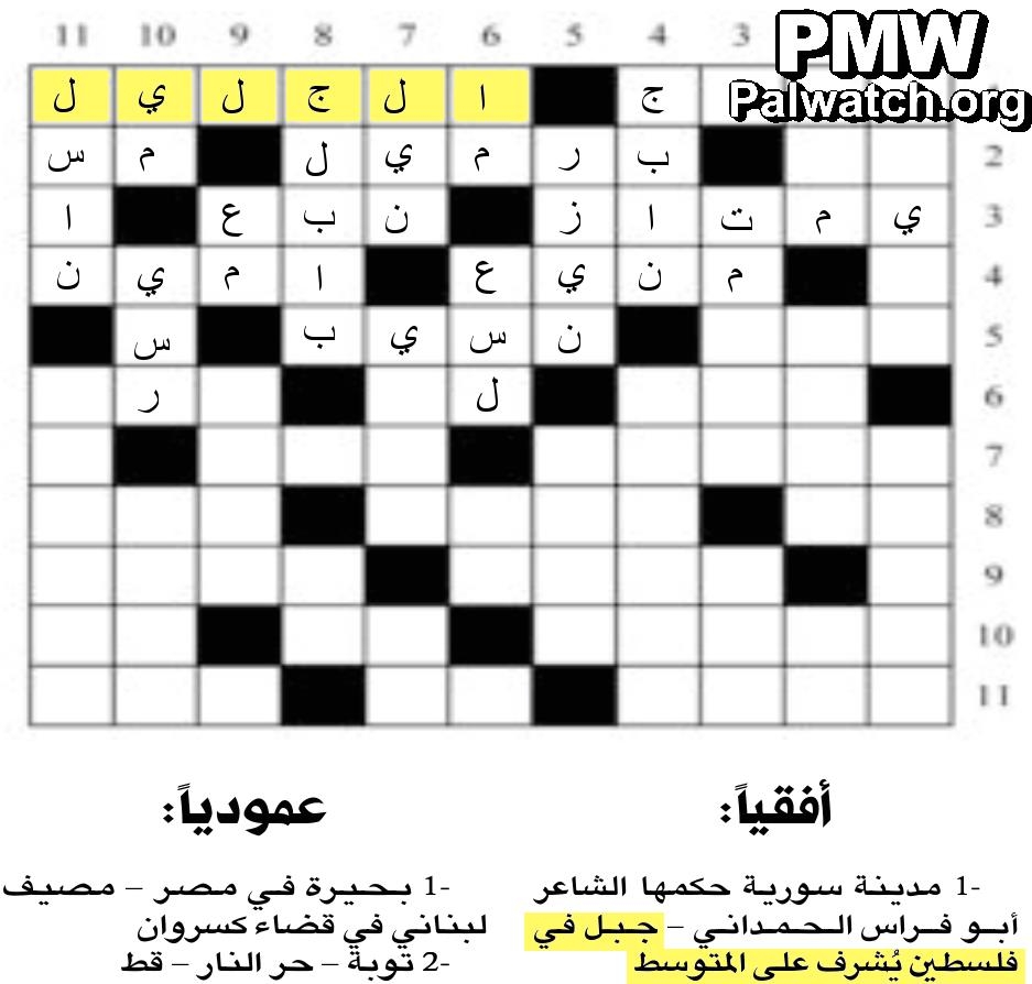 Even In Crossword Puzzles The PA Presents A World Without Israel Even In Crossword Puzzles The PA Presents A World Without Israel