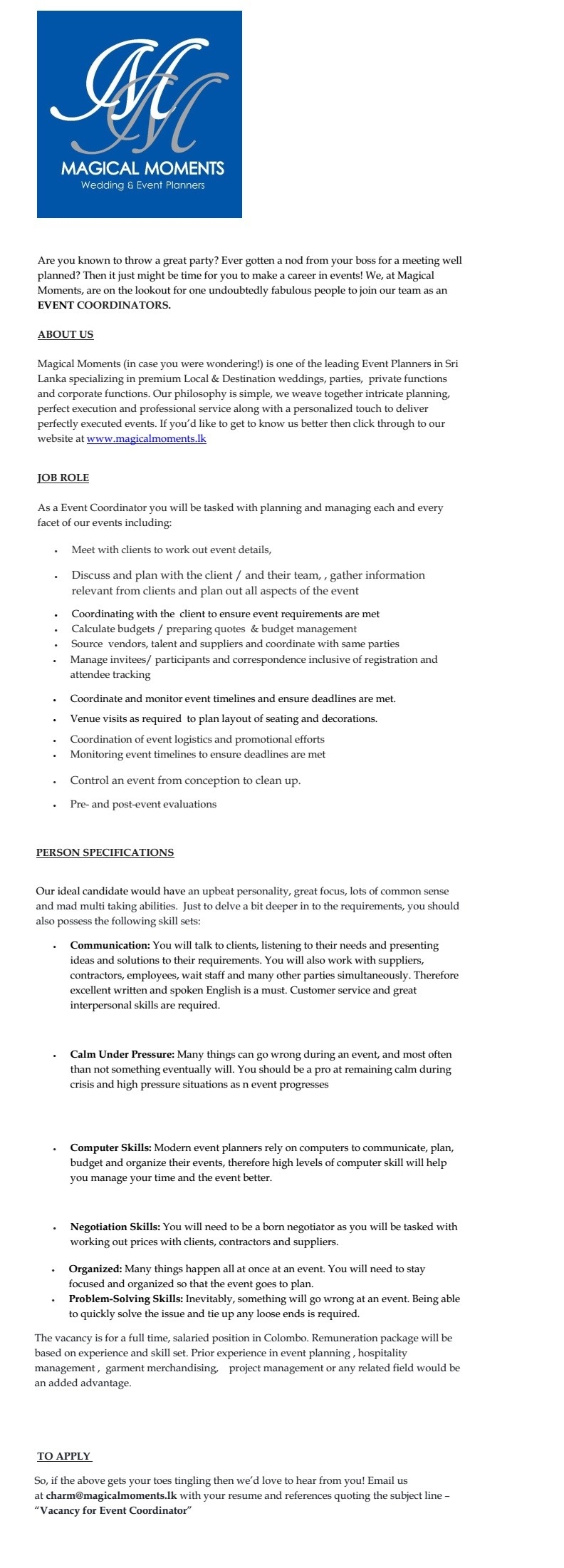 Event Coordinators Event Coordinators