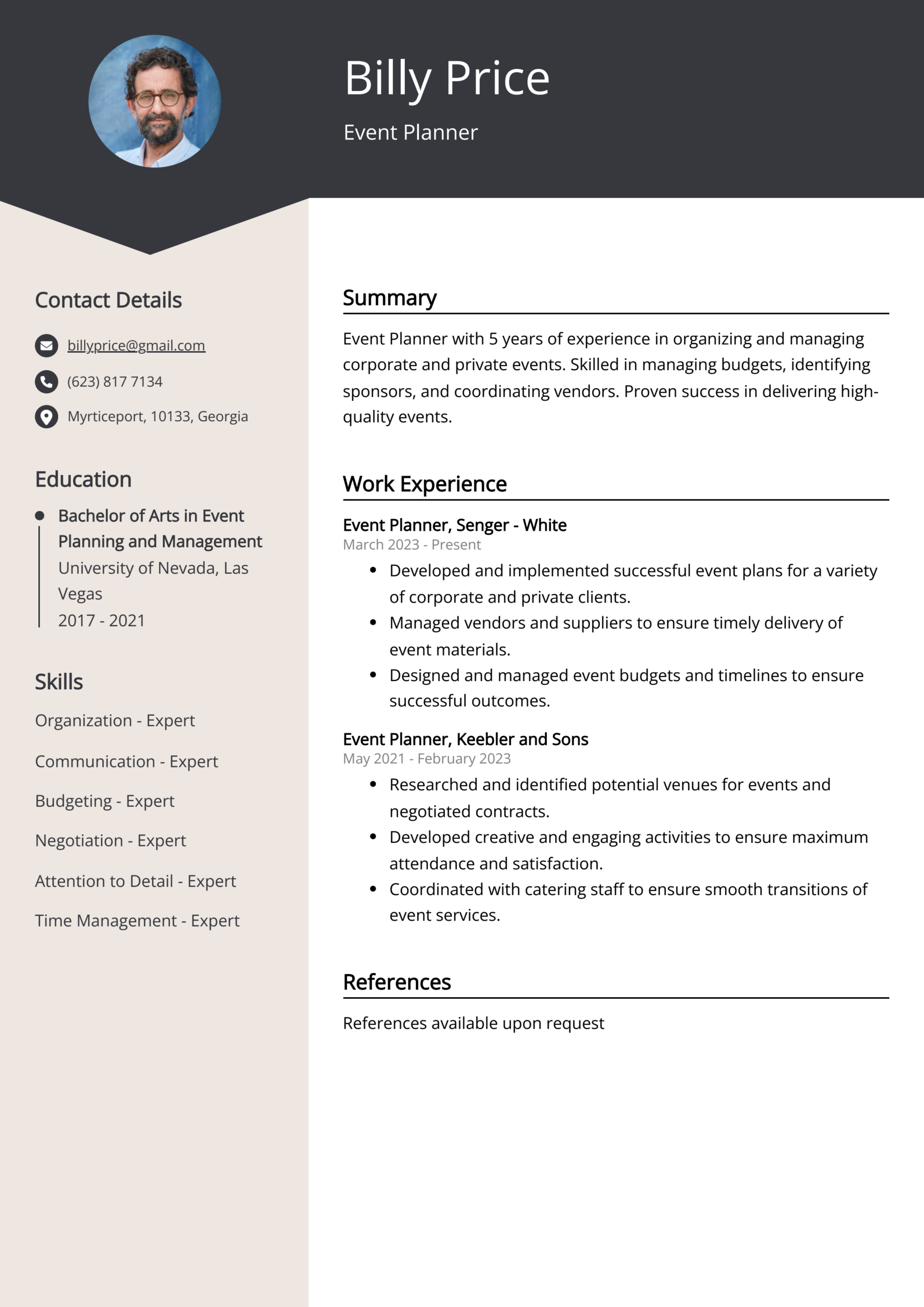 event planner resume