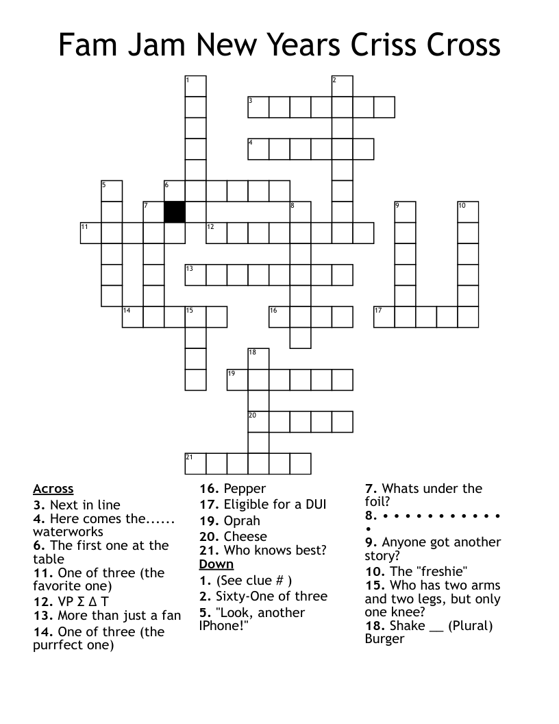 Fam Jam New Years Criss Cross Crossword WordMint