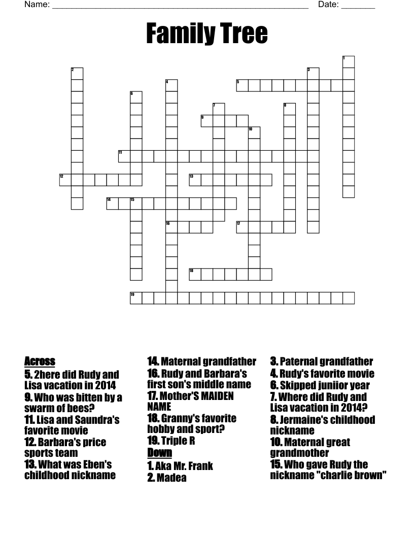 Family Tree Crossword WordMint