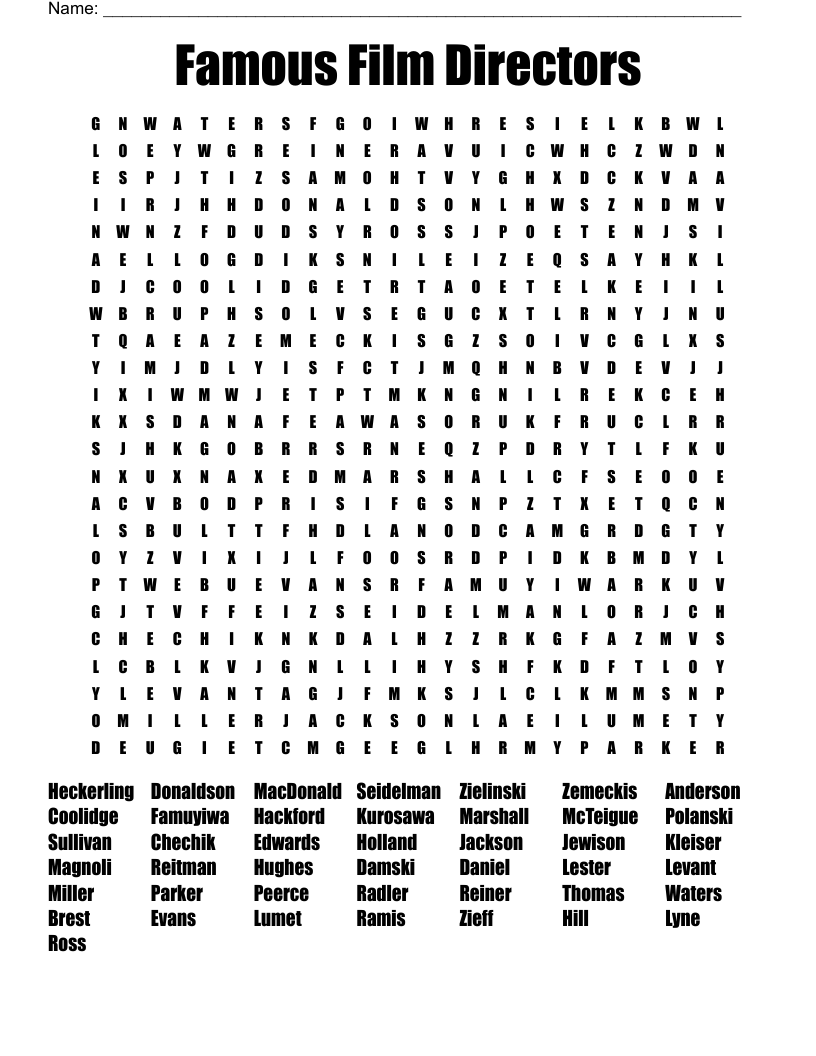 Famous Film Directors Word Search WordMint