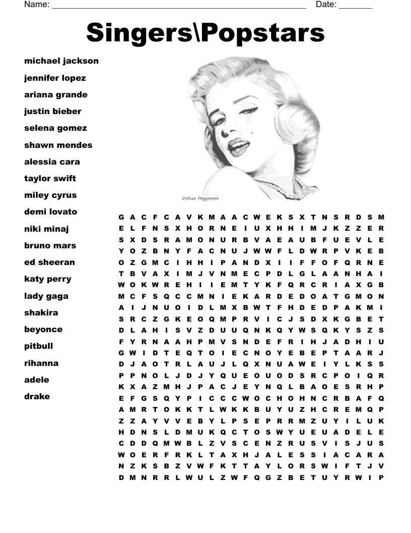 Famous Singers And Songs Crossword WordMint