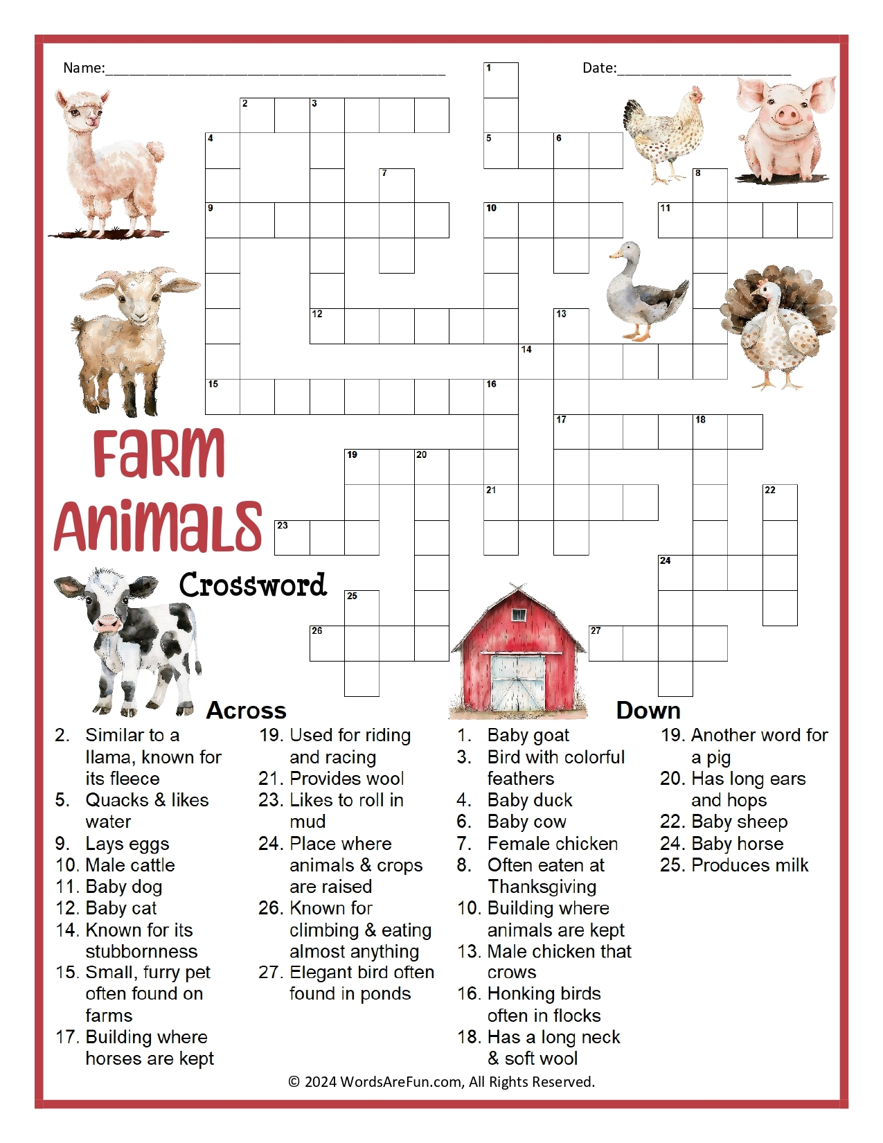 Farm Animal Crossword Farm Animal Crossword