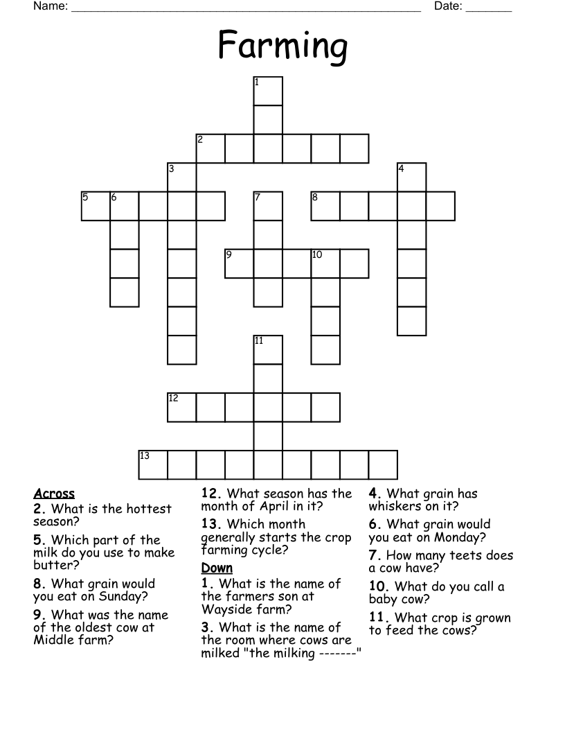 Farming Crossword WordMint