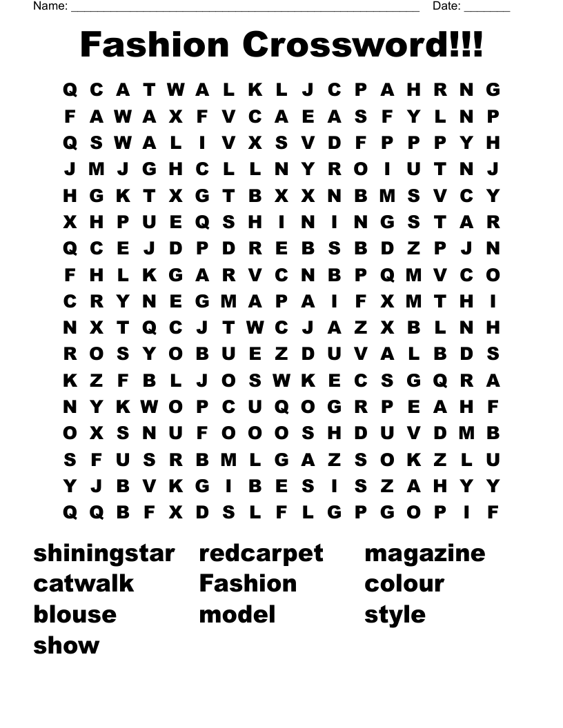 Fashion Crossword Word Search WordMint