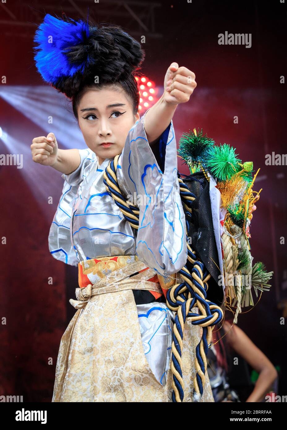 Female Japanese Performer In Kimono At Japan Matsuri Festival With Traditional Dance Japanese Costumes And Performances On Trafalgar Square London Stock Photo Alamy