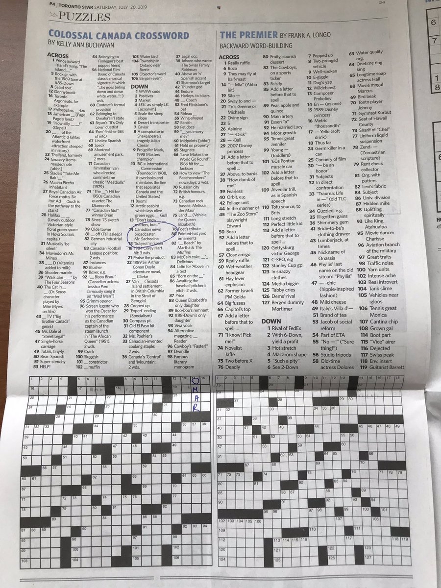 Finally A Crossword Clue I Know Thank You TorontoStar And Kelly Ann Buchanan For The Weekend Smile 