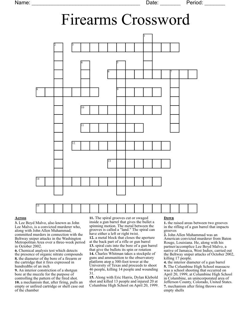 Firearms Crossword WordMint