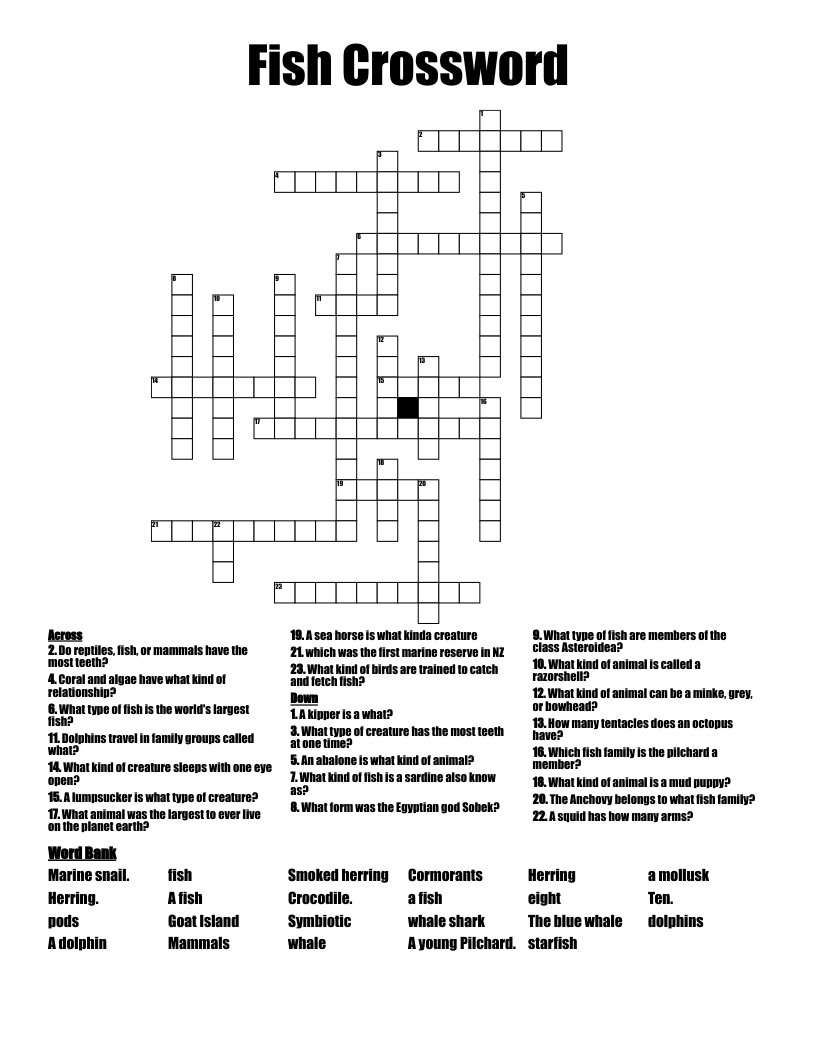 Fish Crossword WordMint
