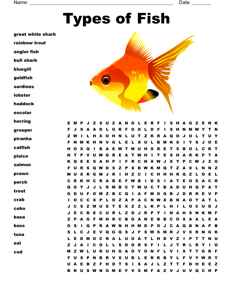 Fish Crossword WordMint Fish Crossword WordMint