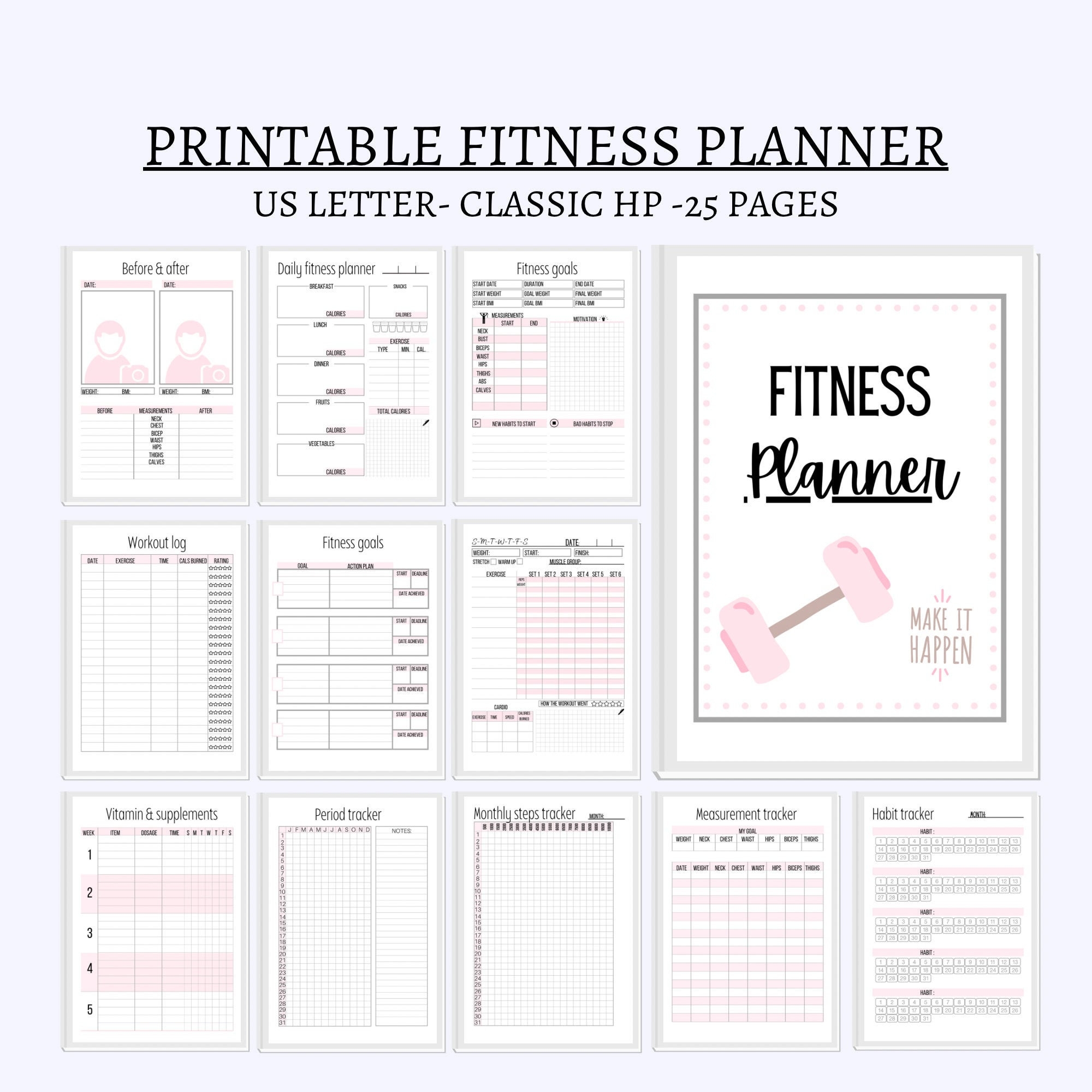 Fitness Planner Printable Workout Weight Loss And Meal Tracker digital Download Etsy
