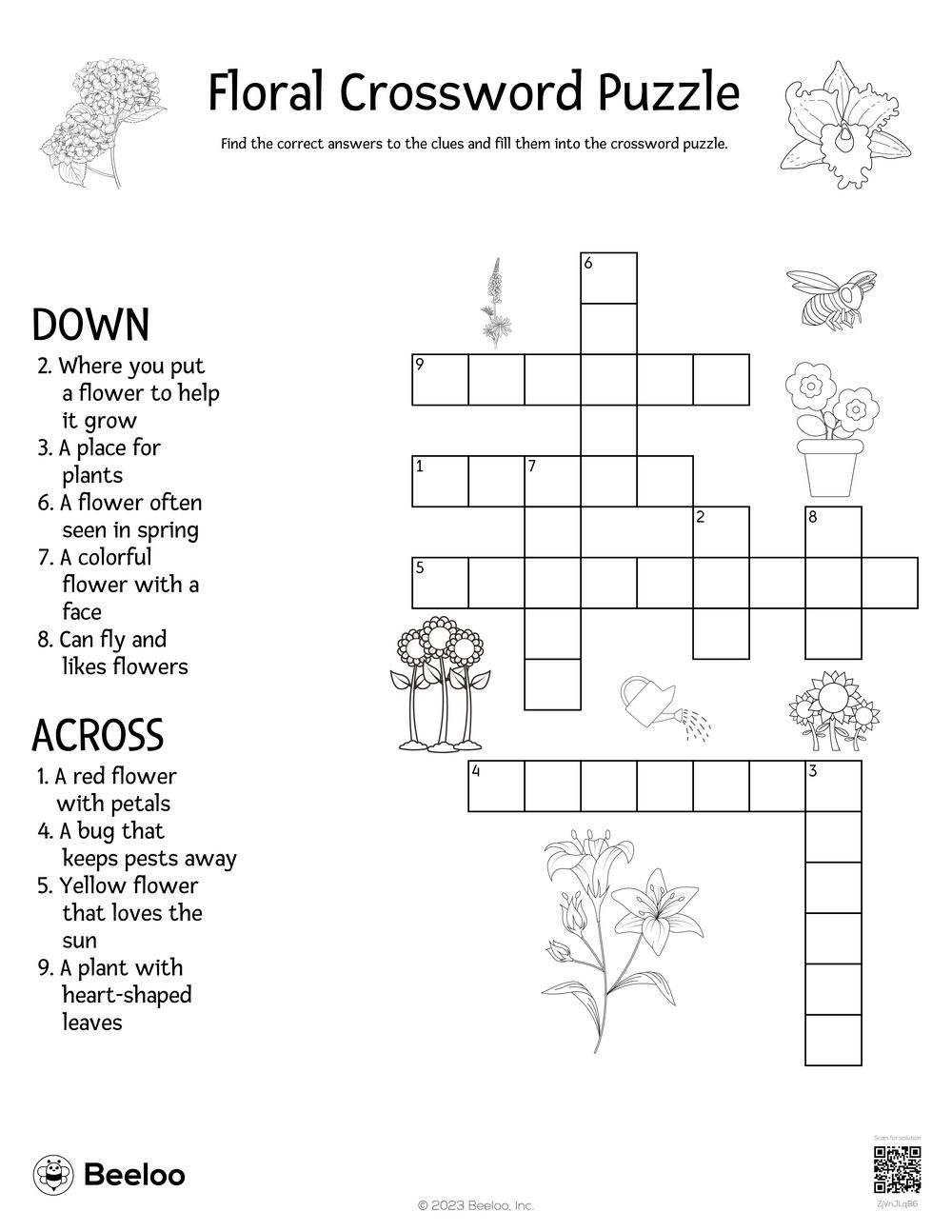Floral Crossword Puzzle Beeloo Printable Crafts And Activities For Kids