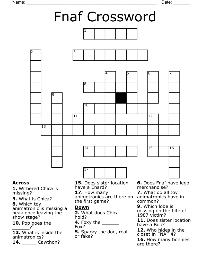 Fnaf Crossword WordMint Fnaf Crossword WordMint