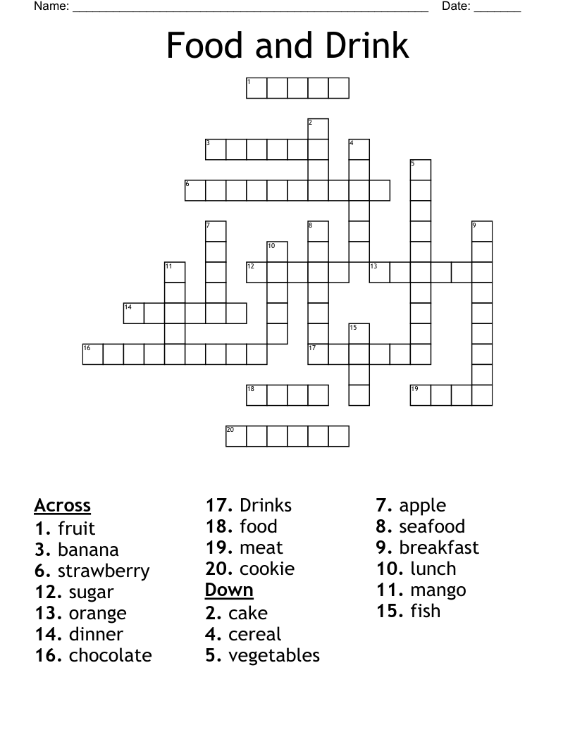 Food And Drink Crossword WordMint