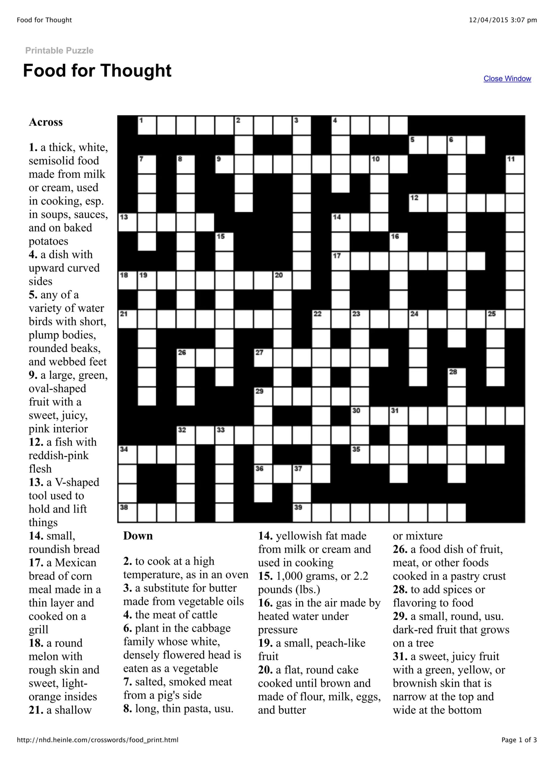 Food For Thought Crossword PDF
