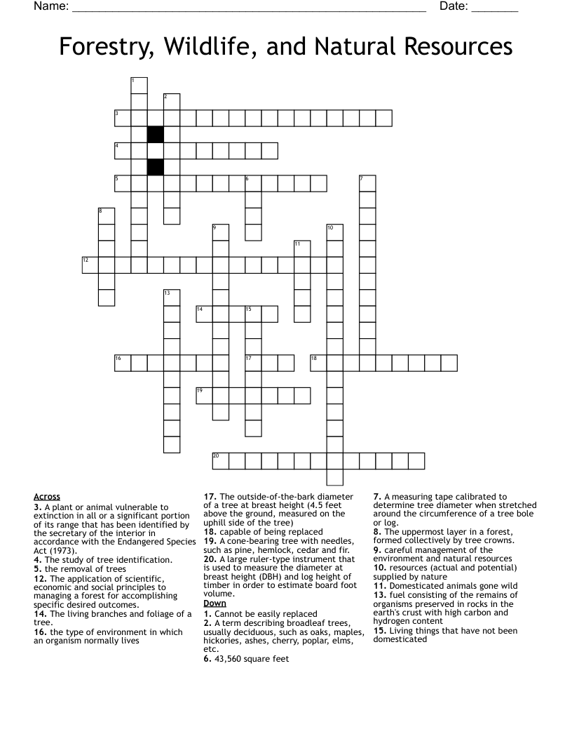 Forestry Wildlife And Natural Resources Crossword WordMint