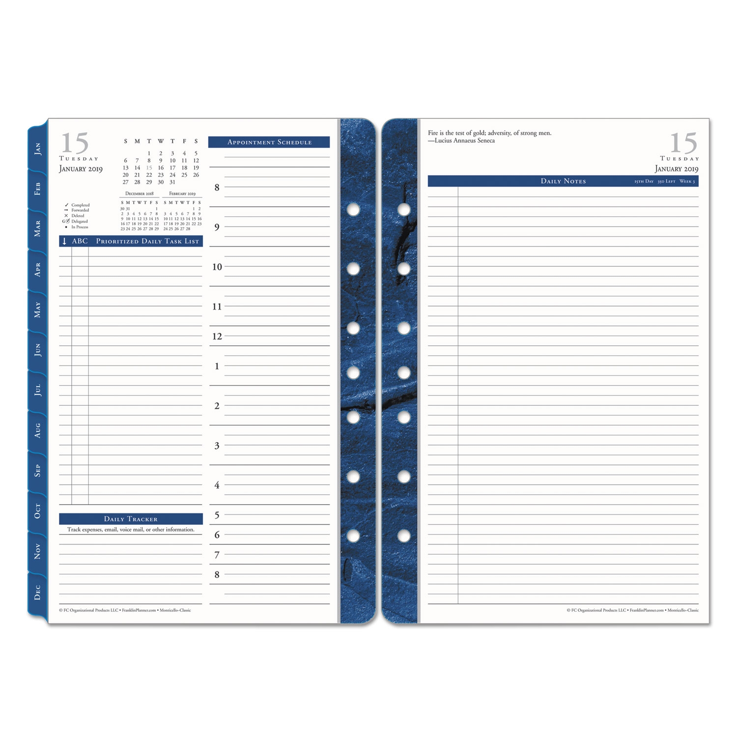 FranklinCovey Monticello Dated Two Page per Day Planner Refill 5 1 2 X 8 1 2 2019 OfficeSupply