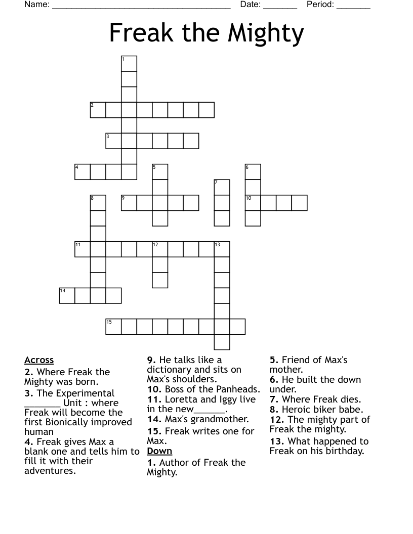 Freak The Mighty Crossword WordMint