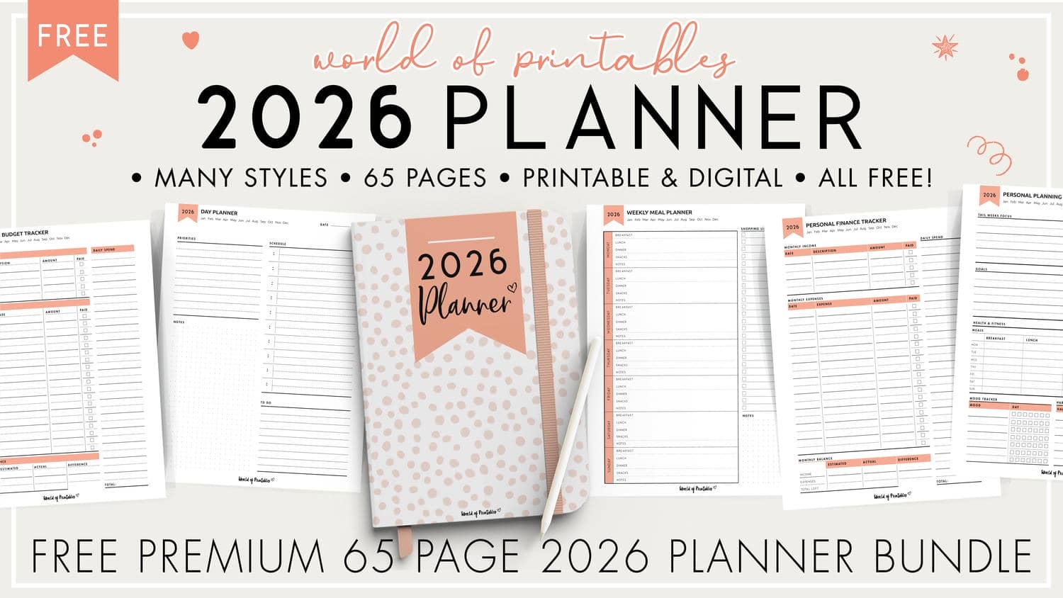 Free 2026 Planner 65 Page Printable Planner 4 Color Styles