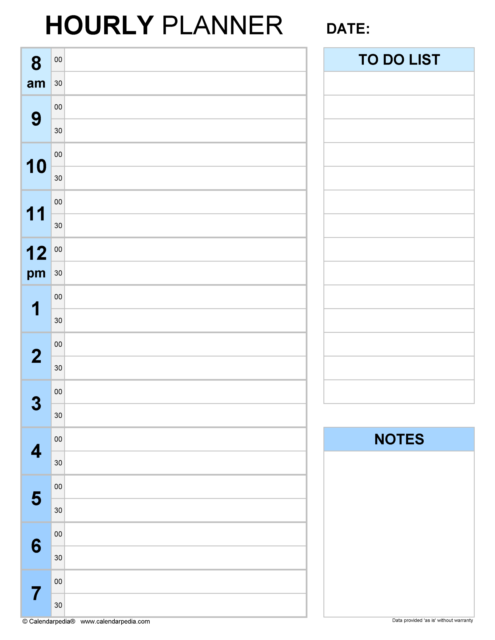Free Hourly Planners In PDF Format 20 Templates