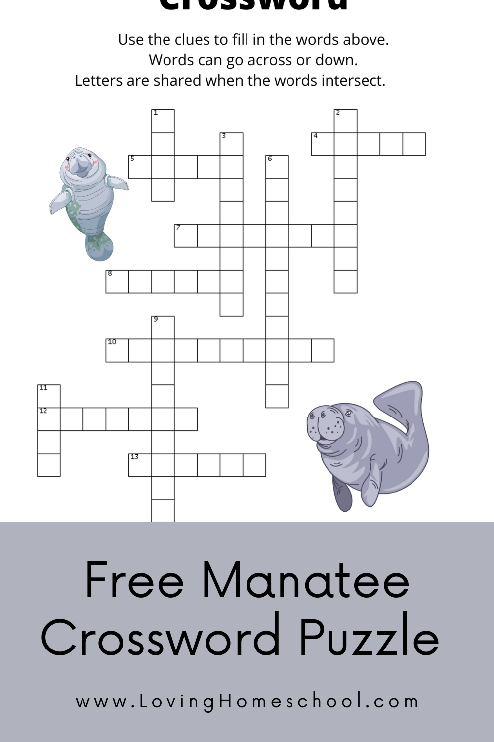 Free Manatee Crossword Puzzle LovingHomeschool