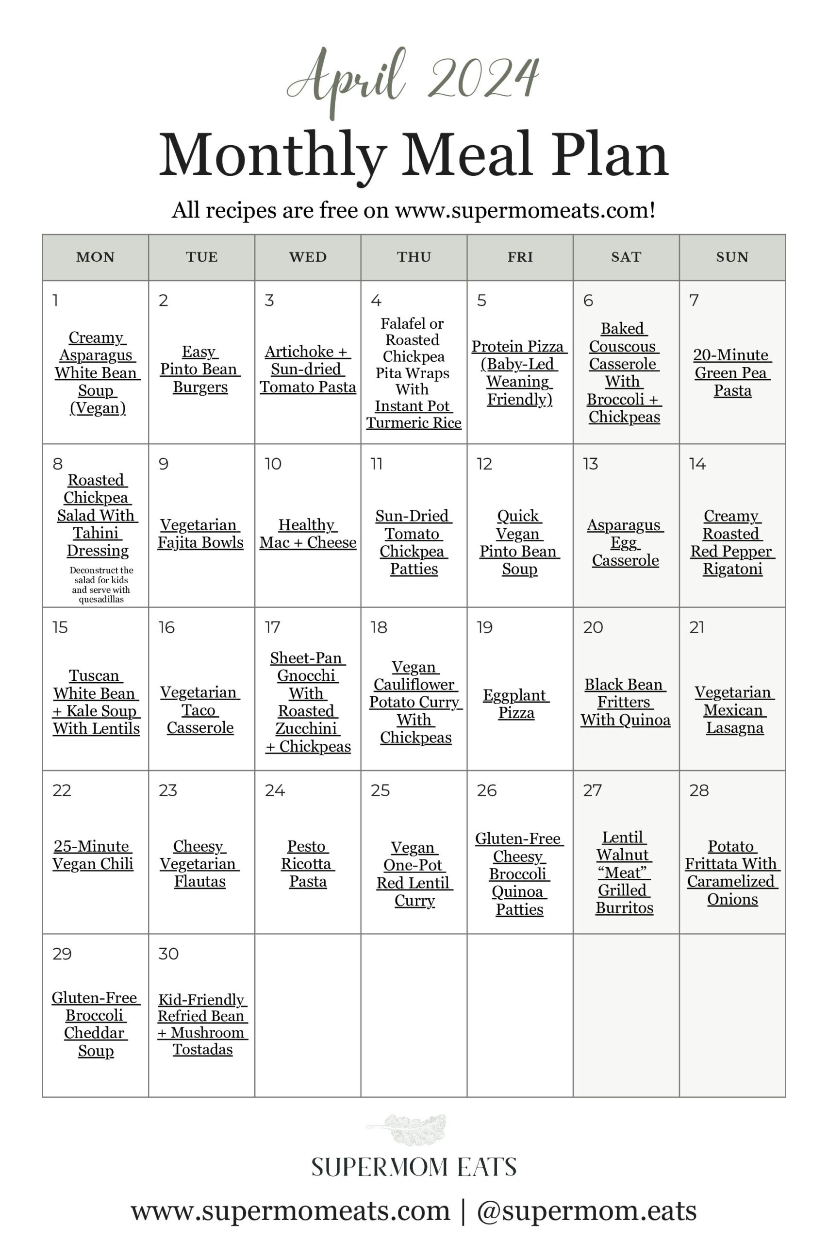 Free Monthly Meal Plan For Families Vegetarian Supermom Eats Free Monthly Meal Plan For Families Vegetarian Supermom Eats