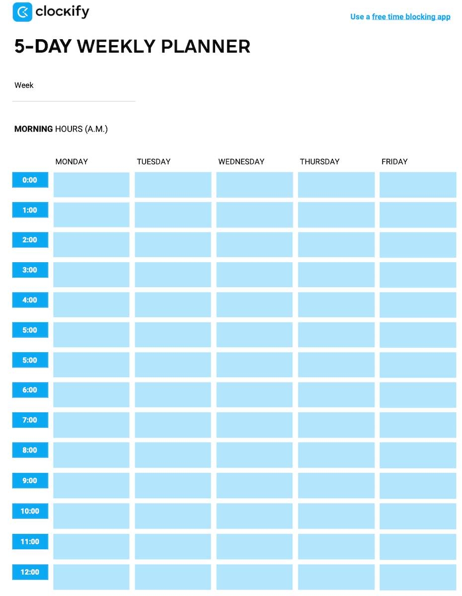 Free Time Blocking Templates 9 Printable Downloads Free Time Blocking Templates 9 Printable Downloads