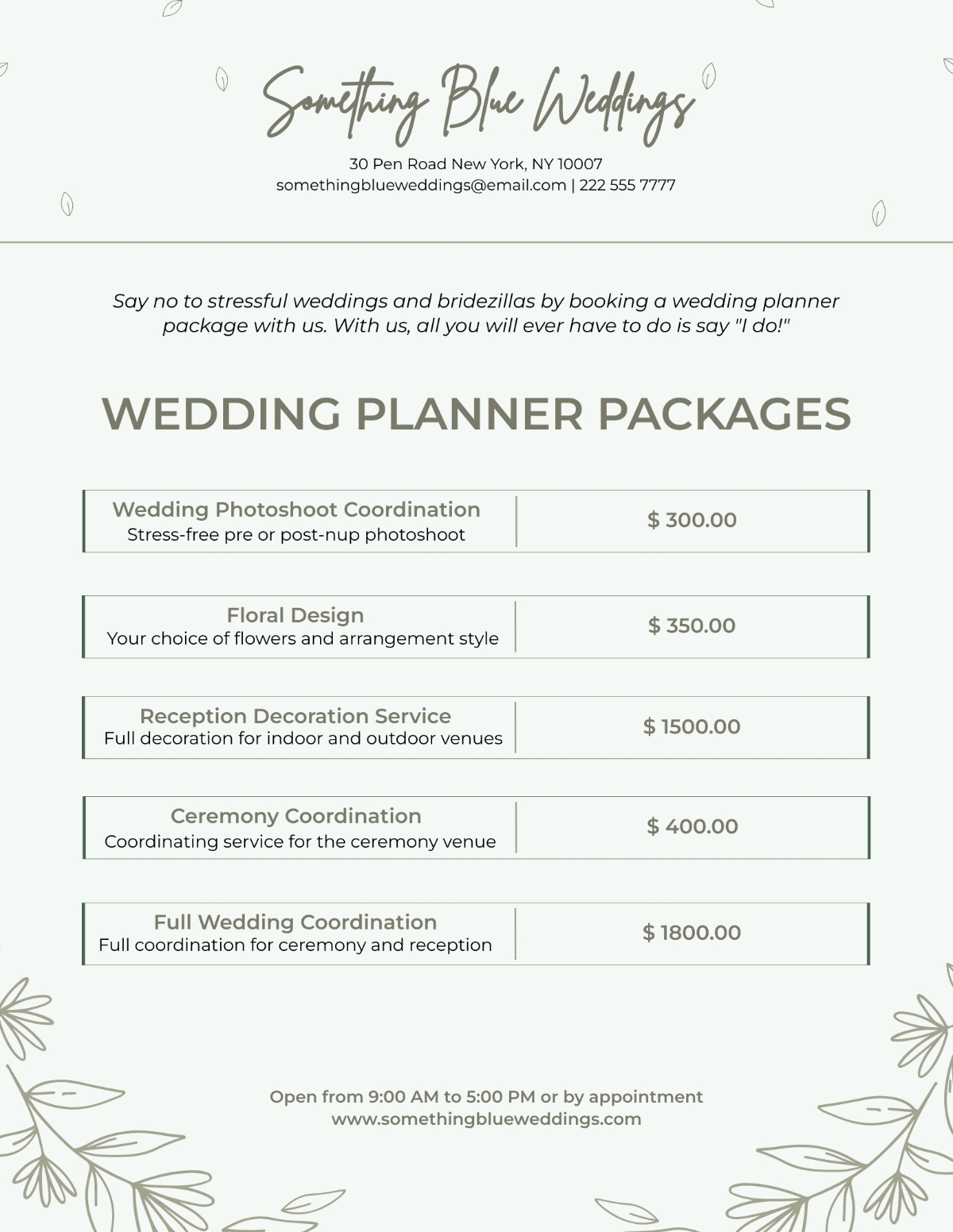 Free Wedding Planner Pricing Guide Template To Edit Online