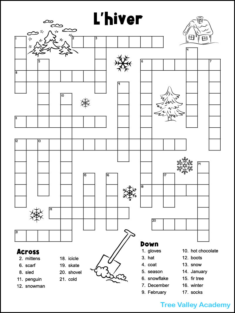 French Winter Crossword Puzzle Tree Valley Academy French Winter Crossword Puzzle Tree Valley Academy