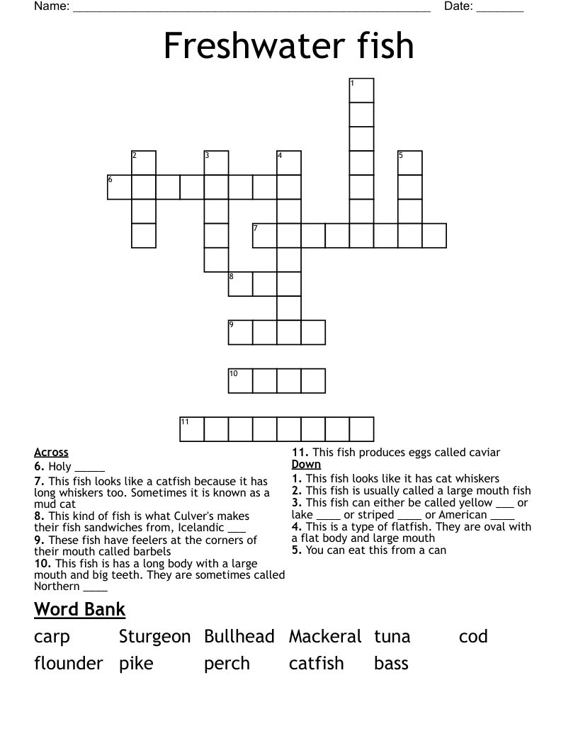 Freshwater Fish Crossword WordMint