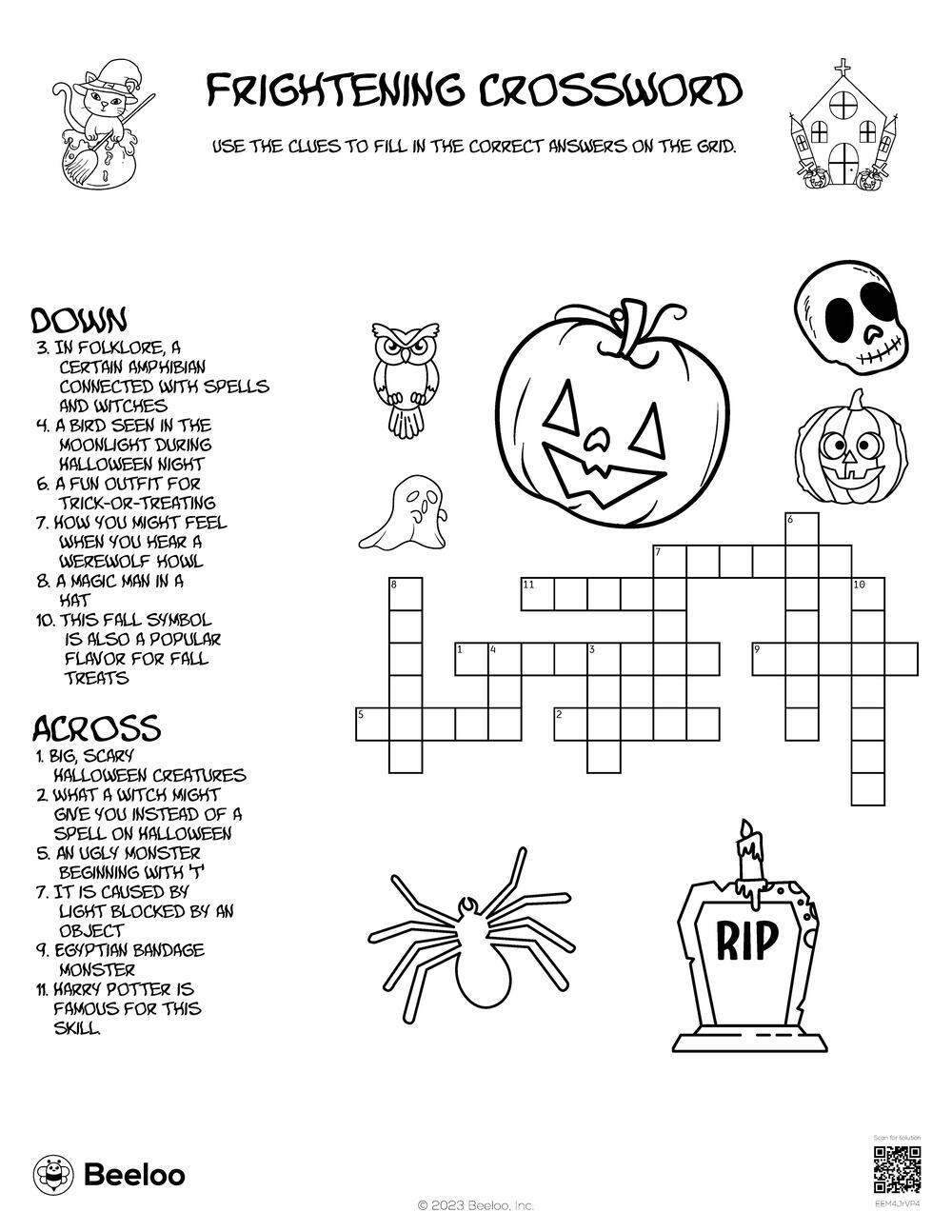 Frightening Crossword Beeloo Printable Crafts And Activities For Kids