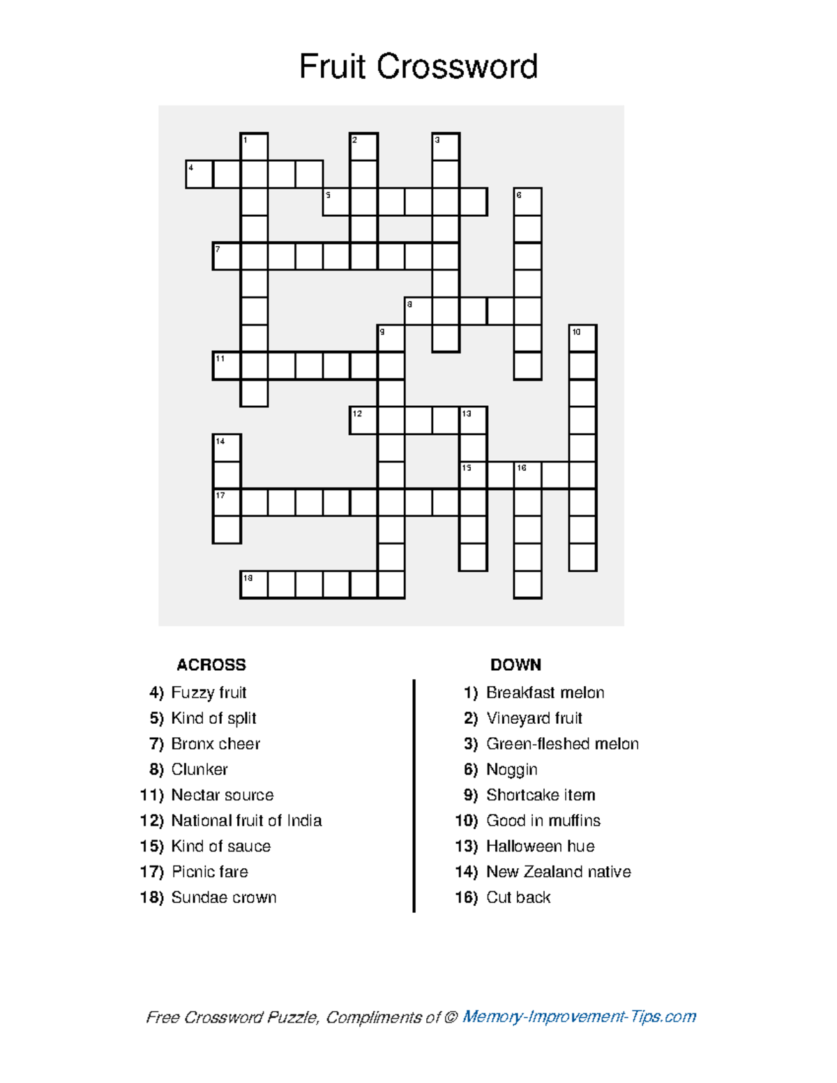 Fruit Crossword Puzzle Fun With Fruits And Clues Studocu