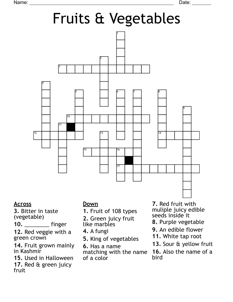 Fruits Vegetables Crossword WordMint