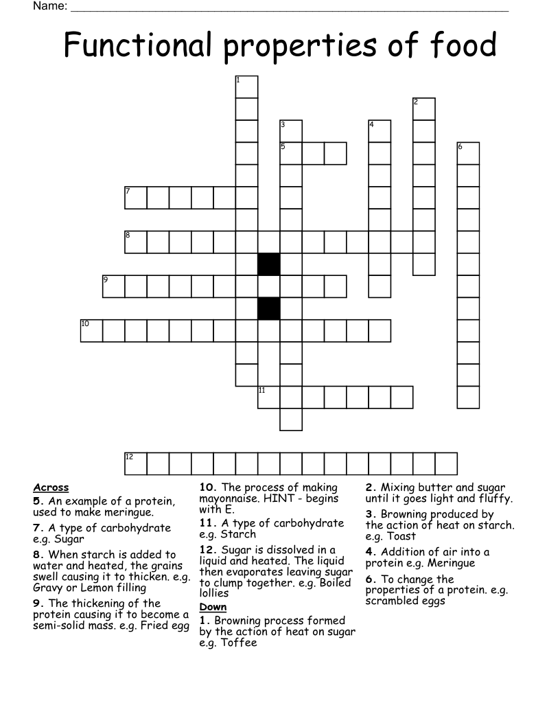 Functional Properties Of Food Crossword WordMint
