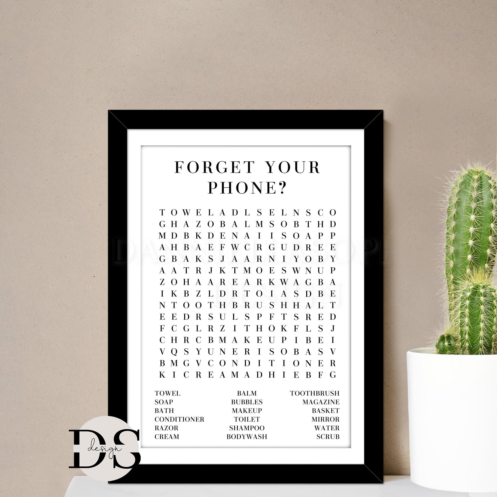 Funny Bathroom Word Search Print Forget Your Phone Toilet Sign Etsy