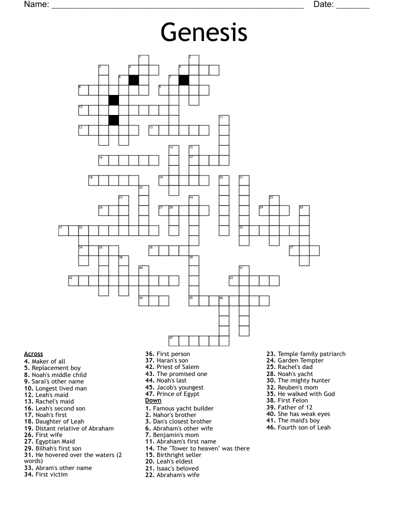 Genesis Crossword WordMint Genesis Crossword WordMint
