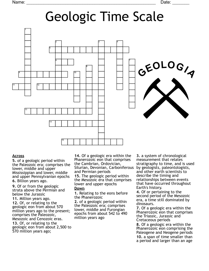 Geologic Time Scale Crossword WordMint