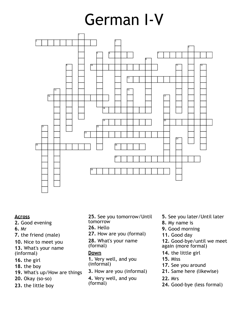 German I V Crossword WordMint