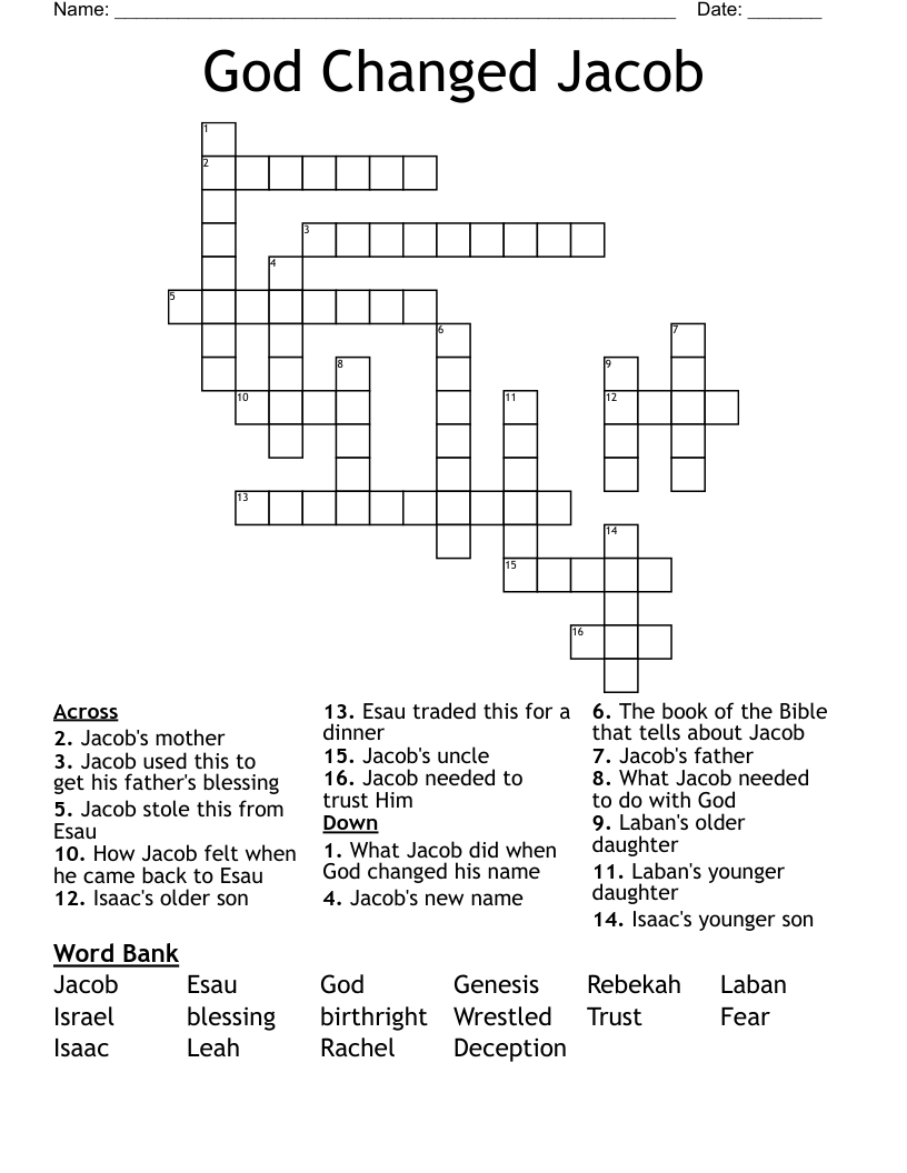 God Changed Jacob Crossword WordMint