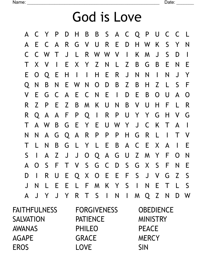 God Is Love Word Search WordMint