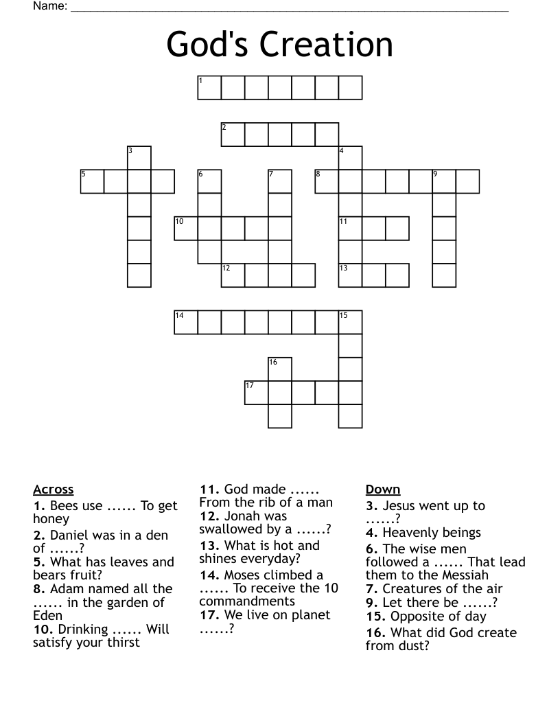 God s Creation Crossword WordMint