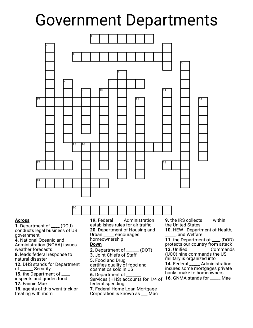 Government Departments Crossword WordMint