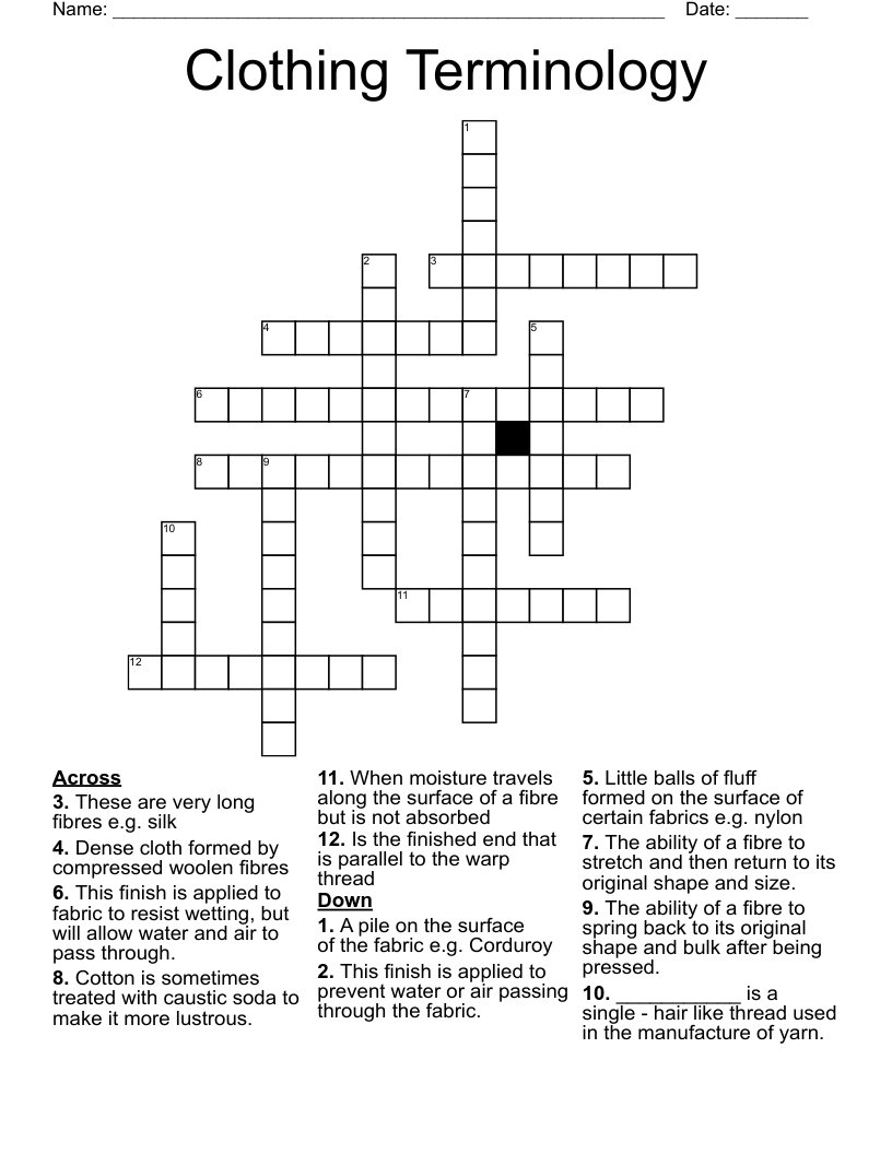 Grade 10 From Fibers To Clothing Crossword WordMint Grade 10 From Fibers To Clothing Crossword WordMint