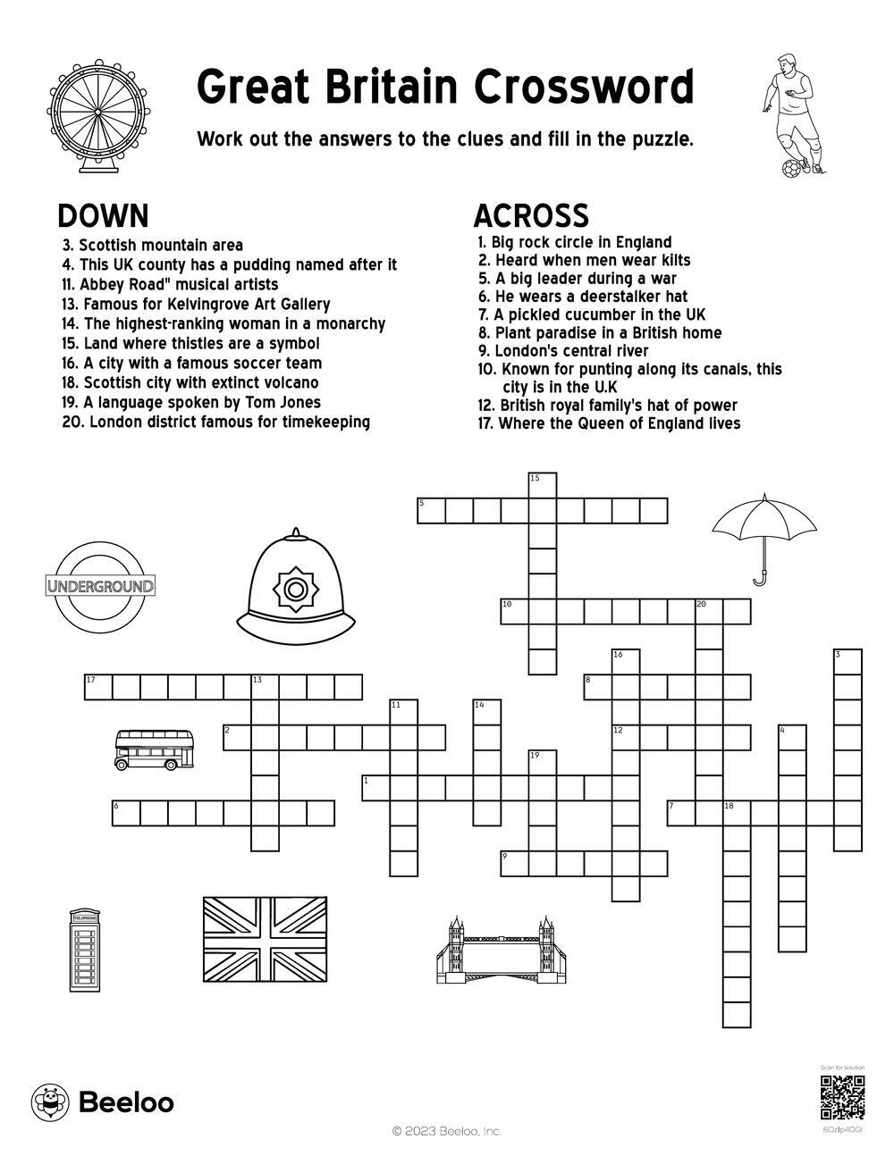 Great Britain Crossword Beeloo Printable Crafts And Activities For Kids