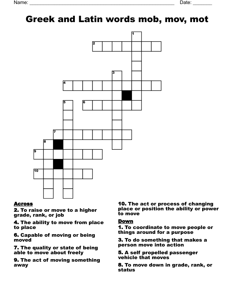 Greek And Latin Words Mob Mov Mot Crossword WordMint