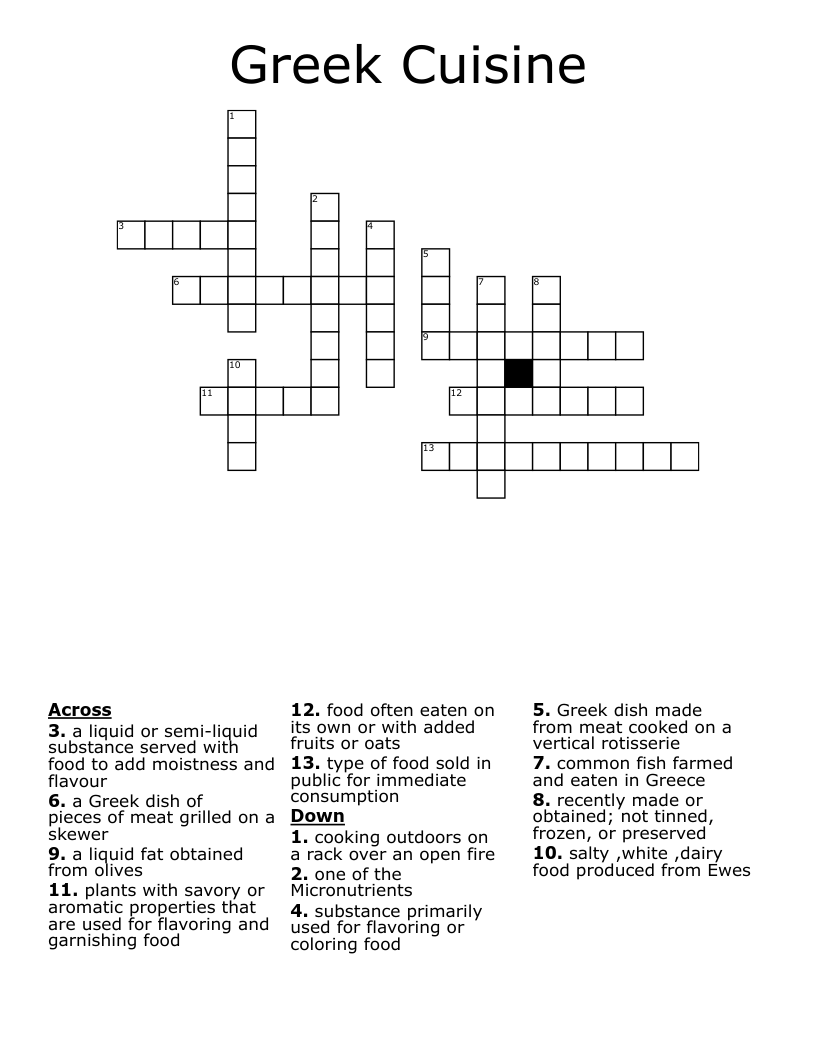 Greek Cuisine Crossword WordMint